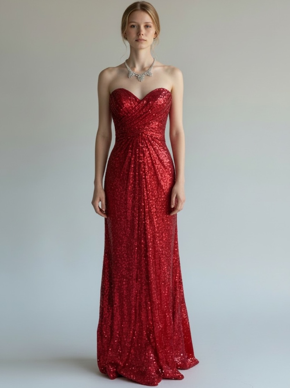 La Femme Red Sequin Strapless Formal Dress Prom Evening Gown Mermaid Size 4
